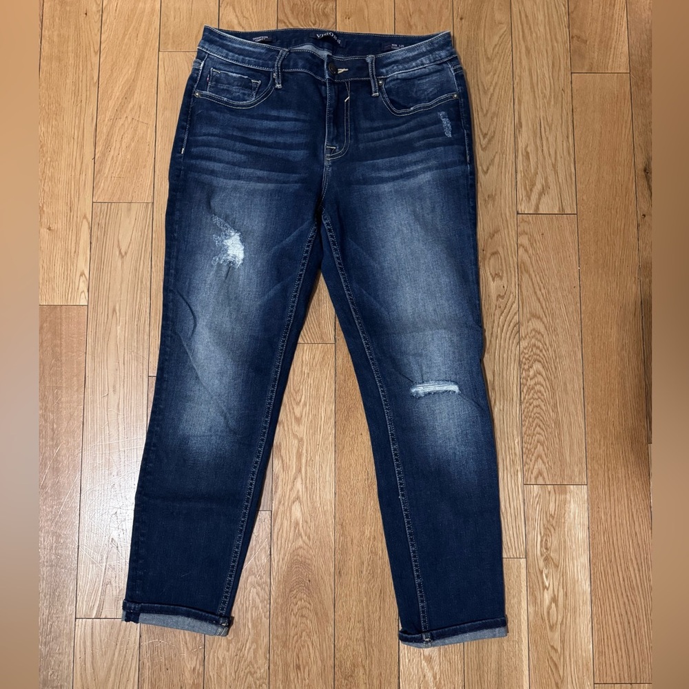 Vigoss Dark “Thompson Tomboy” dark Blue Distressed Ankle Jeans